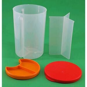 Tupperware 3-N-1 Divided Canister #5878 Orange 6 Cups 3 Sections Red Lid